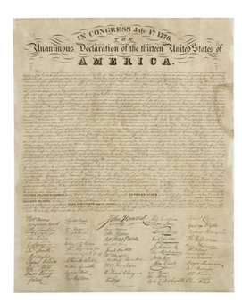 Rare Declaration of Independence Broadside Engraved By Eleazar Huntington